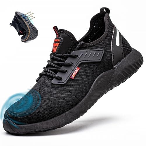 Image of Vonair Unisex Lightweight Steel Toe Safety Trainers – Breathable, Non-Slip, Puncture-Resistant Work Boots for Men & Women, Black (Black, Adult, Men, 10.5, Numeric, UK Footwear Size System, Wide)