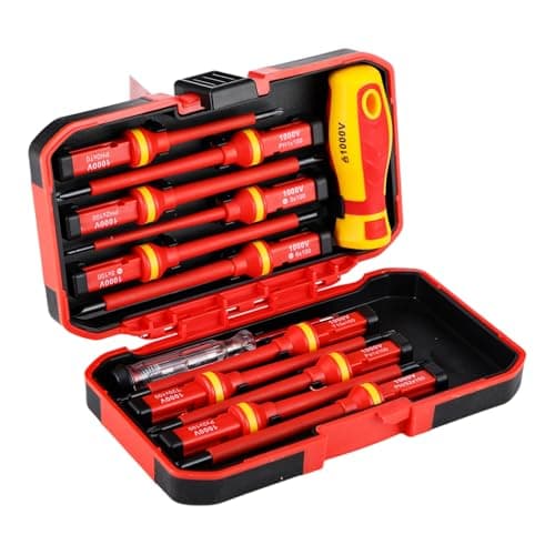 Image of 13 Pcs Insulated Screwdriver Set, VDE Insulated Electrical Screwdriver Sets with Hard Case | Chrome Vanadium Steel Magnetic Interchangeable Screw Drivers Sets for Electrical, Home and DIY Projects