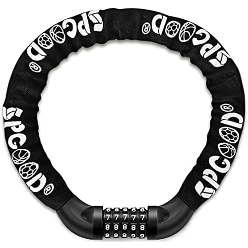Image of SPGOOD Bike Locks Heavy Duty/Bicycle Chain/Cycling Lock (14 Colors) 5-Digits Codes Resettable 100,000 Codes for Bike Cycle, Moto, Door, Gate Fence 830mm Length(Black)