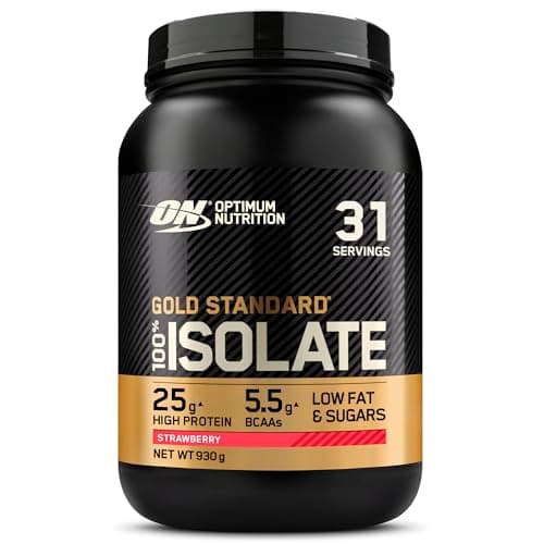 Image of Optimum Nutrition ON Gold Standard 100% Isolate Pure Whey Protein, Naturally Occurring BCAAs and Glutamine, Pre and Post Workout, Strawberry Flavour, 31 Servings, 930 g