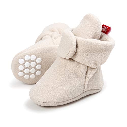 Image of LACOFIA Baby Boys Girls Anti-slip Soft Sole Slipper Booties Infant Winter Crib Sock Shoes Beige 6-12 Months