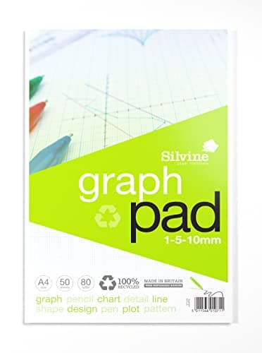 Image of Silvine A4 100% Recycled Graph Paper Pad - Printed 1-5-10mm Graph (50 Sheets)