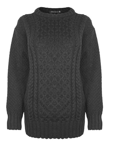 Image of Generation Fashion New Ladies Women Aran Knit Long Sleeve Crew Neck Knitted Cable Jumper Sweater Pullover Top 8-30 (Black, 16-18)
