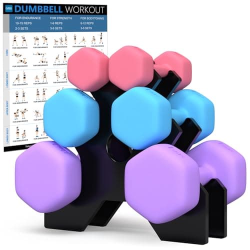Image of GYMSTR Hex Dumbbells Set with Rack,1KG 2KG 3KG Hand Weights Dumbbell Pair for Women Men,12KG Anti-Roll Hex Design for Home Gym Strength Training Fitness Equipment