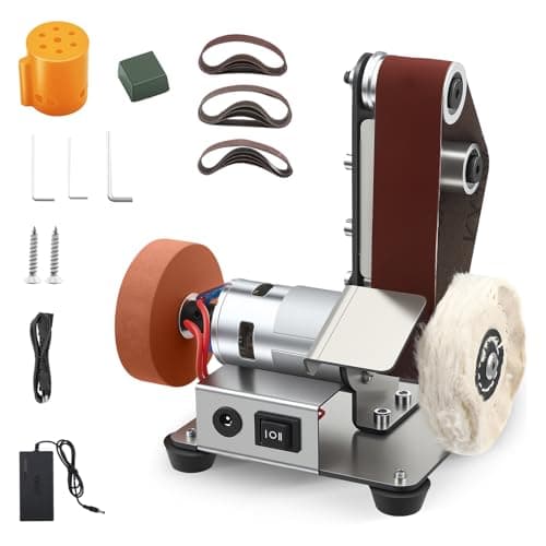 Image of Delousiber 3-in-1 Electric Bench Sander, Mini Belt Sander & Bench Grinder, 7-Speed Adjustable Vertical Sanding Machine Polisher for DIY Woodworking, Metalworking, Jewelry Making