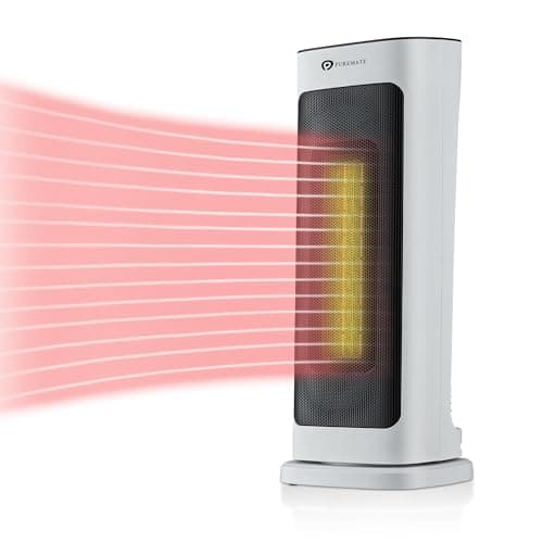 Image of PureMate Ceramic Tower Fan Heater, 2000W Portable Electric Heater with 2 Heat Settings, Space Heater with Oscillating, Adjustable Thermostat & Safety Cut-Off, Tip-Over and Overheat Protection