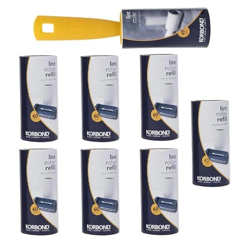Image of Korbond Lint Roller and Refill Set - 451 Sheets - x 1 Lint Roller plus x 8 Refill Rolls - Remove Pet Hair from Any Surface