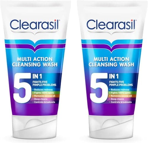 Image of Clearasil 5-In-1 Face Wash 150ml Pack of 2 | Cleanser for Acne, Blackheads, Anti-Redness, Spot Treatment | Reduces Pimples, Clears Skin | Deep Cleanser for Blemish-Prone Oily Sensitive