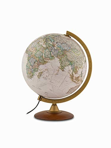 Image of Tecnodidattica – National Geographic Explorer Executive Globe | Illuminated | Base in beechwood, acrylic meridian |Political and physical map by National Geographic | Text in English | 30cm Diameter