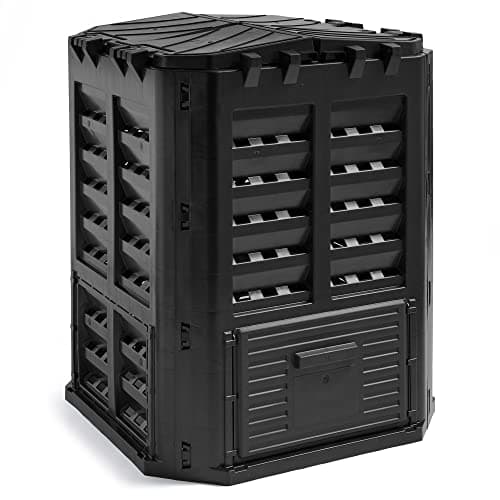 Image of VonHaus Compost Bin for Garden 360L – Composter with Slatted Design for Aeration, Rainwater Collection, Side Flap & Lid – Outdoor Compost Converter – Frost & UV Resistant - Black
