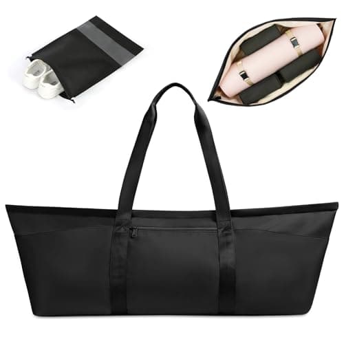 Image of Aucuu Large Yoga Mat Bag, Yoga Mat Tote Carrier for Women Men, with Yoga Mat Holder Strap, Bottle Pocket and Wet Compartment (Black)