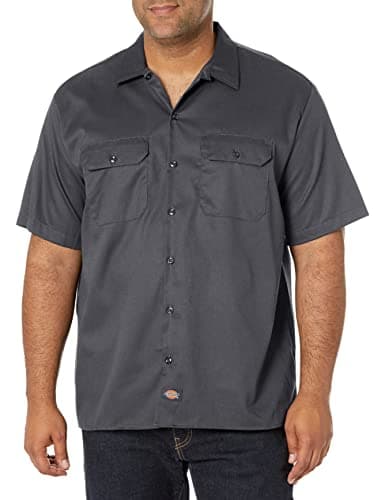 Image of Dickies Mens Short-Sleeve Flex Twill Work Button-Down-Shirts, Charcoal, L UK