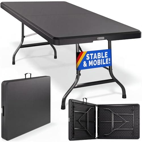 Image of CASARIA® 6ft Folding Table, Spacious 183x75cm Plastic Tabletop & Sturdy Metal Frame | Foldable Portable Waterproof Easy Assembly | Buffet Picnic Parties BBQ, Camping Indoor & Outdoor | Anthracite