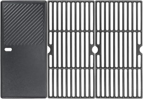 Image of ibanbanla Cast Iron Grill Grates & Reversible Griddle Plate Combo, 3-Piece Replacement for Enders, Charbroil, Broil King, Kenmore Gas Grills, 43x62.5cm (Fits Boston 3, Monroe Pro 3 Turbo & More)