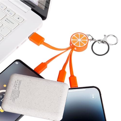 Image of FEATURESTECH 3-in-1 Multi Phone Charging Cable Keychain – Cute Grapefruit Design, USB to iOS/Type-C/Micro Connectors, Portable Key Ring Charger Cord for Travel & Gifts，Fast UK dispath from Oxford