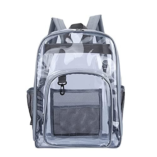 Image of VURGER Clear Backpack Men Women Heavy Duty PVC Plastic Transparent Casual Rucksack School Backpack See Through Bookbags for Teen Girls Boys (Grey)
