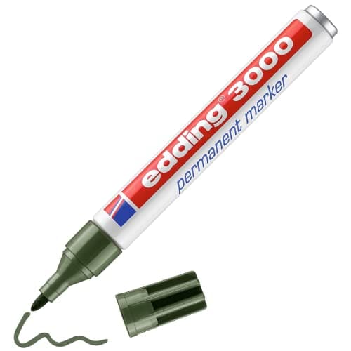 Image of edding 3000 permanent marker - olive-green - 1 pen - round tip 1.5-3 mm - quick-drying permanent markers - waterproof, smudge-proof - for cardboard, plastic, wood, metal, fabric - marker pens