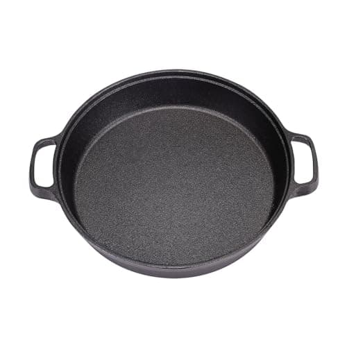 Image of Warmiehomy Cast Iron Griddle Pan,32cm Pre-Seasoned Non-Stick Grill Pan,Round BBQ Skillet with 2 Handles for Gas Induction Hob,Flat Surface