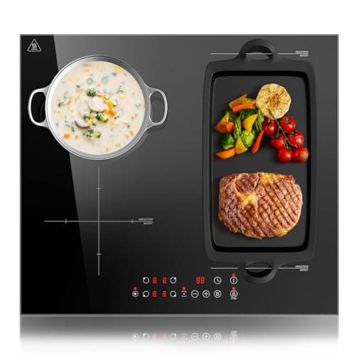 Image of KICHPOWER Induction Hob 4 Zone with 1 Flexible Zone, Built-in Induction Hob 60 cm with Boost Function, Touch Control, 6000W, 9 Power Levels, 1-99 Min timer, Child Lock
