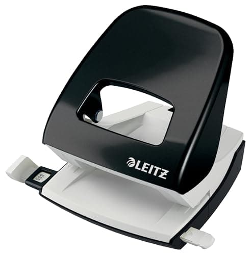 Image of Leitz Hole Punch, 30 Sheets, Guide Bar with Format Markings, Metal, WOW Range, 50081095 - Black
