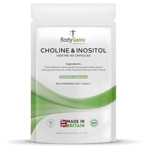 Image of Bodygenix Choline & Inositol Capsules - 1000mg Healthy Skin Brain Health & Metabolic Support Food Supplement - Natural Vegan Friendly 60 Capsules, 2 Month Supply