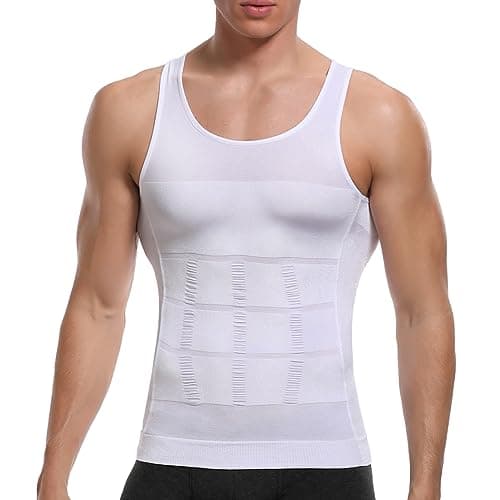 Image of SLIMBELLE Men's Body Shaper Vest Slimming Vest Elastic Shapewear Compression Shirt for Men Slim Tummy Control Waist Trainer Shaper Tank Top White
