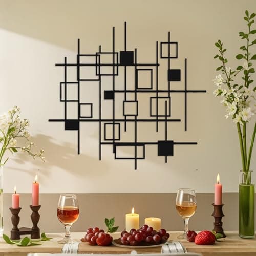 Image of DUOOLN Large Abstract Metal Wall Decor, Black Modern Geometric Hanging Paintings, Minimalist Line Art Sculpture, Living Room Bedroom Bathroom Office Farmhouse Decoration-19.6x18.5in
