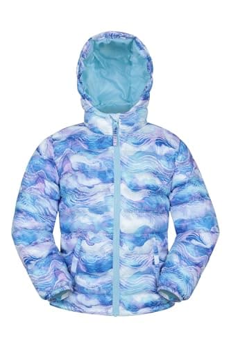 Image of Mountain Warehouse Printed Seasons Kids Padded Jacket - Water Resistant Puffer Coat, Lightweigh, Elasticised Cuffs, Boys & Girls - For Spring Summer Pale Blue (Printed) Kids Size 9-10 Years