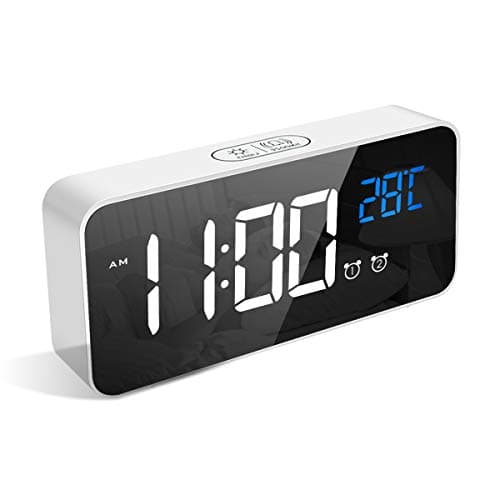 Image of LATEC Digital Alarm Clock with Big LED Temperature Display Bedside Clock with 10 Alarm Sounds USB Charging Port 4 Levels Adjustable Brightness Dimmer Snooze with Dual Alarm White