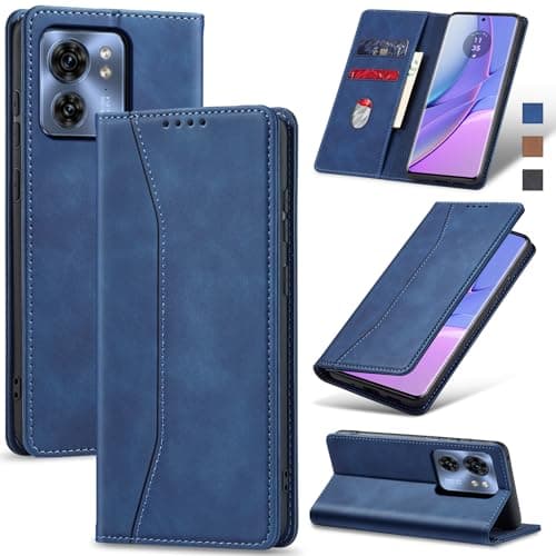 Image of Jasonyu Case for Motorola Edge 40 Leather Wallet Flip Cover with Card Holder,Kickstand, Magnetic Closure,TPU Shockproof Phone Case Compatible with Motorola Edge 40 (Blue)