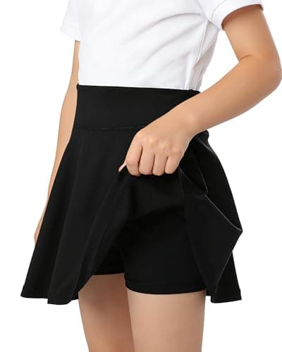 Image of KAKU NANU Black Skort for Girls School Tennis Skirt Ruffle with Shorts High Waisted Girls Clothes 9 10 Years