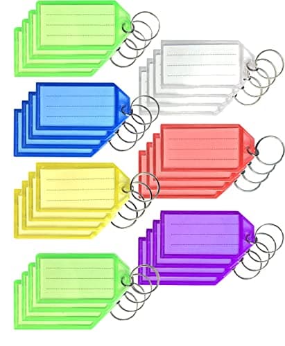 Image of 12/24/48/96 Pack Key Tags with Labels, Key Rings with Tags, Plastic Key Labels, 6 Colours - Ideal for Luggage, ID, Name, Label - for Home, Office, and School (96)