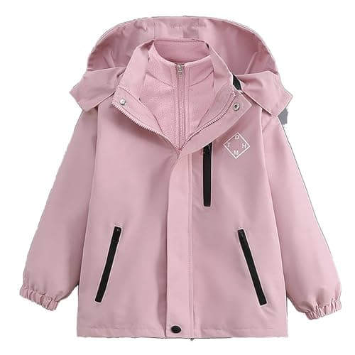 Image of AMhomely Fleece Lined Waterproof Jacket Kids-Trench Coat,Detachable,Zipper Button,3 Zip Pockets,Windproof,Outdoor Riancoats,Softshell,Hiking Walking Camping,Unisex,4-15 Years A Pink 9-10 Years