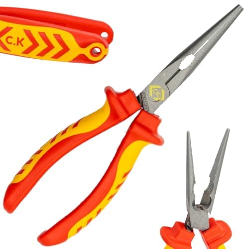 Image of C.K Redline 2025 Edition VDE Snipe Nose Plier & Cutter 200mm, 1000v Insulated Electrical Snipe Nose Pliers & Wire Cable Cutters, Electricians Engineer Croppers Snips Electrician, CK Tools T39076A 200