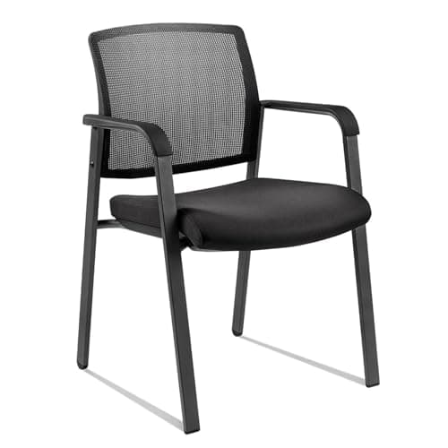 Image of CLATINA Guest Reception Stacking No Wheels Desk Chair with Arm, Mesh Back Waiting Room Chairs with Upholstered Fabric Seat and Ergonomic Lumbar Support for Office Conference School Church, Black
