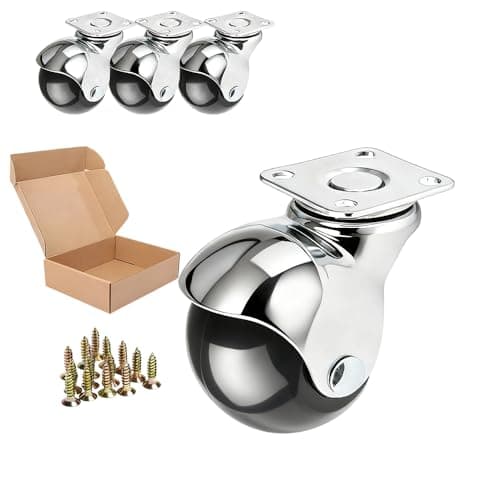 Image of ENYKE 2" Ball Caster Wheels, Vintage Wheels for Furniture 360LBS, Chrome-Plated Silver Swivel Casters Set of 4 for Coffee Table, Ottoman, 16 Screws Included