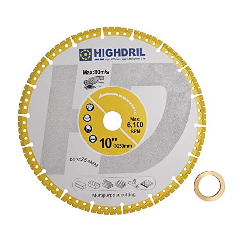 Image of HIGHDRIL Diamond Metal Cutting Blade - 250mm/ 10inch Heavy Duty All-Purpose Cutting Disc for Rebar Sheet Metal Angle Iron Stainless Steel Granite Marble