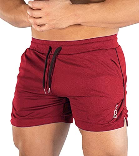 Image of Superora Mens Running Gym Sport Shorts Breathable Outdoor Workout Training Shorts with Pockets Red