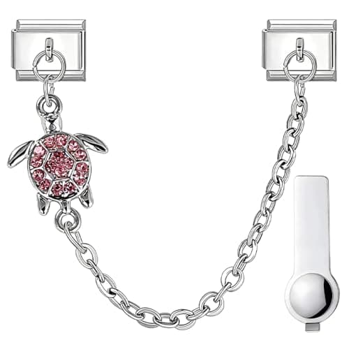 Image of ZEKW Personalized Marine Life Charm – 9mm Stainless Steel Italian Link Bracelet Accessory with Installation Tool, Double Pendant - Pink Turtle