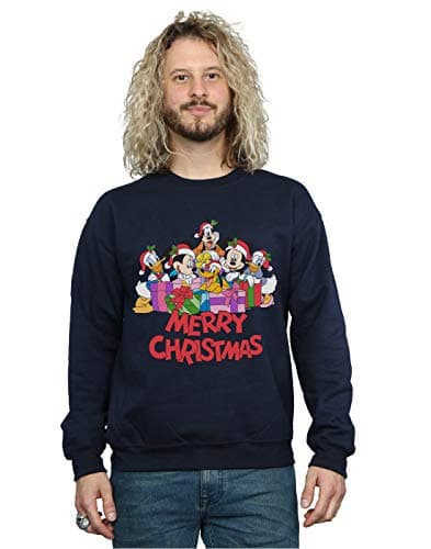 Image of Disney Men's Mickey Mouse And Friends Christmas Sweatshirt Navy Blue Large