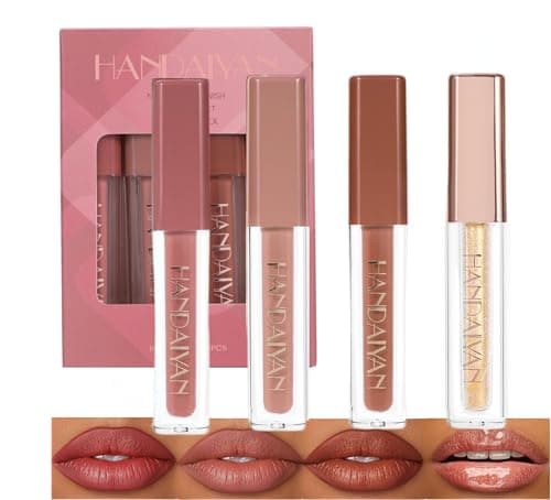 Image of FORSEEKUP Lipstick Set 4Pcs, Matte Liquid Lipstick with Shiny Gloss, Complete Lip Kit for Defined Look, Waterproof, Date Night or Daily Wear(03#)