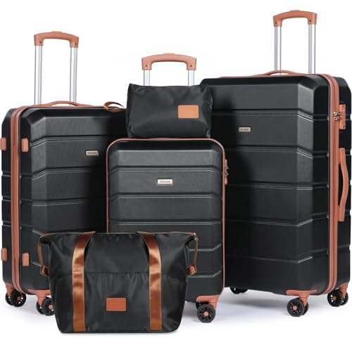 Image of Tavoxda Suitcase Sets 5 Piece, Hard Shell Lightweight ABS Carry on Trolley Travel Luggage Set Spinner Wheels & TSA Lock with Travel Duffel Bag and Toiletry Bag -20”+24”+28”, Black
