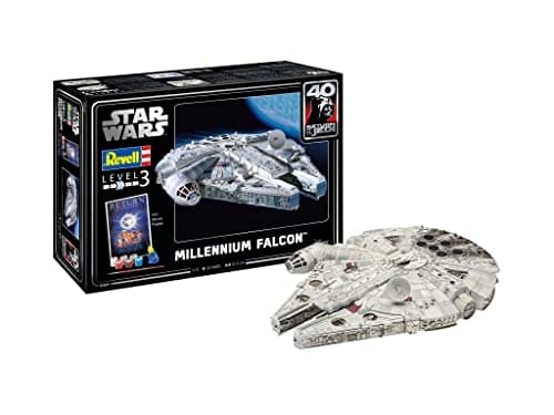 Image of Revell 05659 Star Wars Return Of The Jedi Millennium Falcon Model Gift Set 1:72 Scale Unbuilt Plastic Model Kit with Contacta Professional Glue, Paintbrush, Selected Aqua Color Paints & Movie Poster