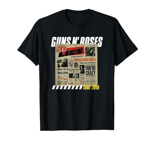 Image of Guns N' Roses Lies Track List Rock Band Music T-Shirt, Men, Black, 3X-Large