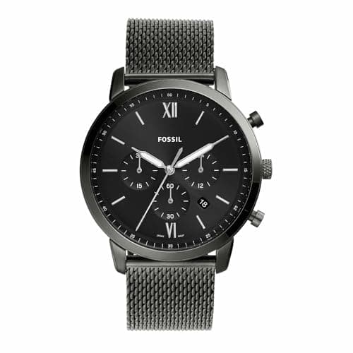 Image of Fossil Watch for Men Neutra Chrono, Chronograph Movement, 44 mm Smoke Stainless Steel Case with a Stainless Steel Mesh Strap, FS5699