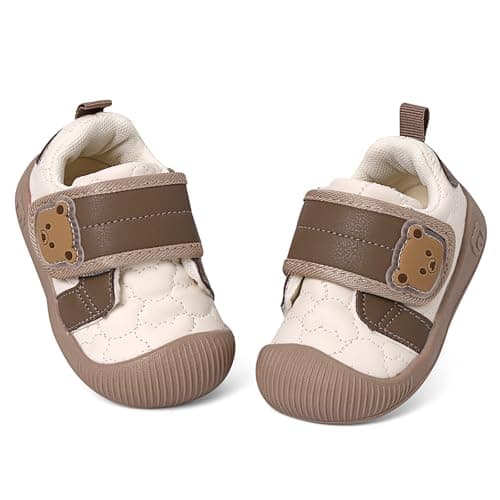 Image of MASOCIO Baby Shoes Boys Girls First Walking Pre Walkers Soft Sole Toddler Trainers Infant 18-24 Months Size 5 UK Child Brown