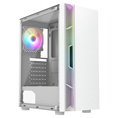Image of CiT Galaxy Mid-Tower PC Gaming Case ATX with RGB Rainbow LED Strip & Tempered Glass Side Panel with 1 Rear RGB Rainbow Fan Included | White