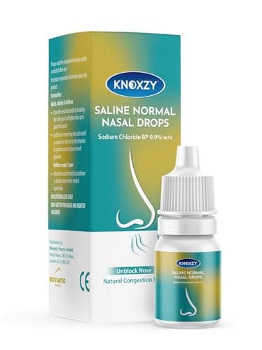 Image of Knoxzy Saline Nasal Drops – Suitable for Children – Instant Relief for Blocked Nose & Sinuses (10ml) (10 ml, 1, Count)