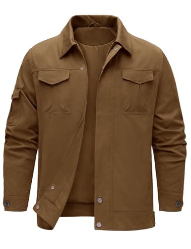 Image of heekpek Men's Jackets Outdoor Lightweight Water Repellent Windbreaker Lumberjack Cargo Jacket for Hiking, Khaki, L