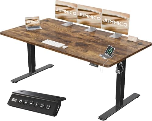 Image of JUMMICO 180x80cm Electric Standing Desk with USB Charging Height Adjustable Desk with Sedentary Reminder Stand Up Desk with Splice Board for Home Office,Rustic Brown